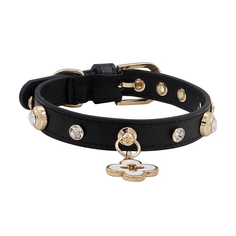 Doge Crystal Charm Free Soft Genuiner Leather Collar