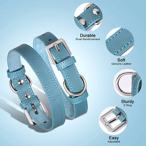 Adjustable Leather Small Dog Collar