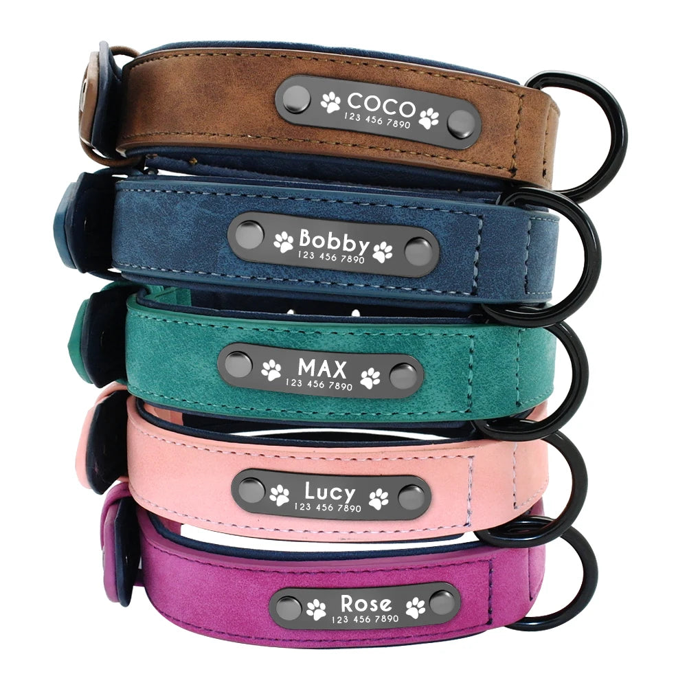 Personalized Custom Leather Dog Collar Name ID Tags