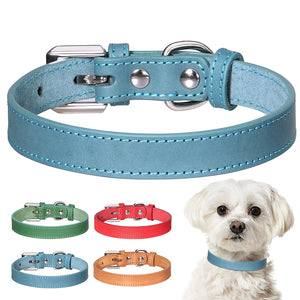 Adjustable Leather Small Dog Collar