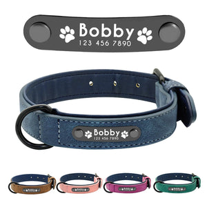 Personalized Custom Leather Dog Collar Name ID Tags