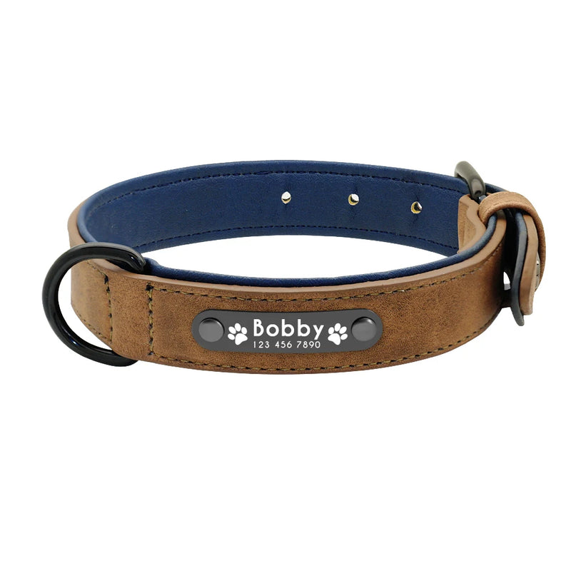 Personalized Custom Leather Dog Collar Name ID Tags