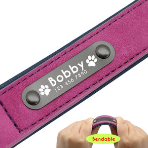 Personalized Custom Leather Dog Collar Name ID Tags